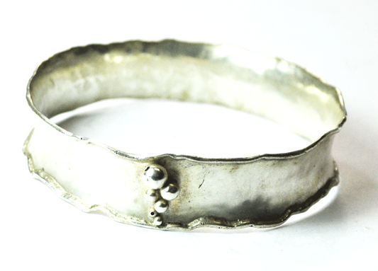 Sterling 6 Dot Round Concave Hammered Textured Bangle Bracelet Medium 17mm