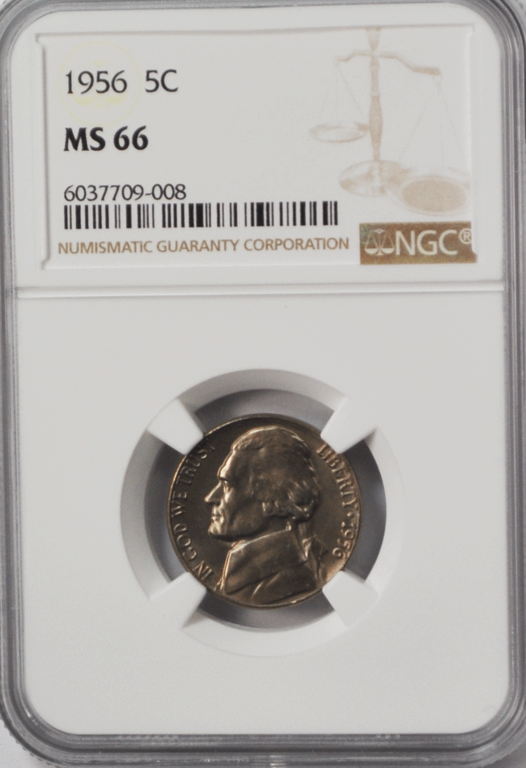 1956 5c Jefferson Nickel Five Cents NGC MS66 BU Philadelphia