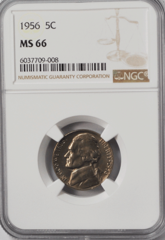 1956 5c Jefferson Nickel Five Cents NGC MS66 BU Philadelphia