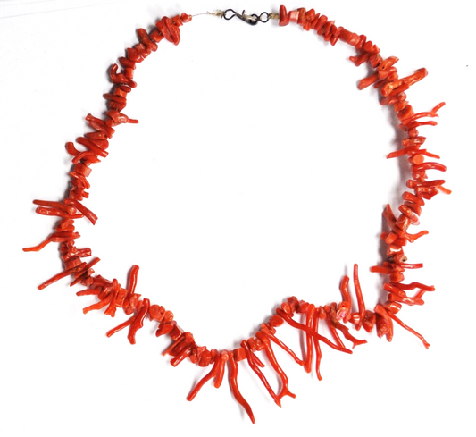 Silver Plate 1 Coral Branch Bead  Graduated 7-27mm Necklace 19"