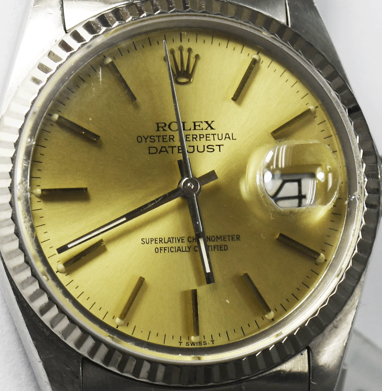 1985 Men's Rolex 16014 Datejust Gold Stick Dial 36mm Stainless Jubilee