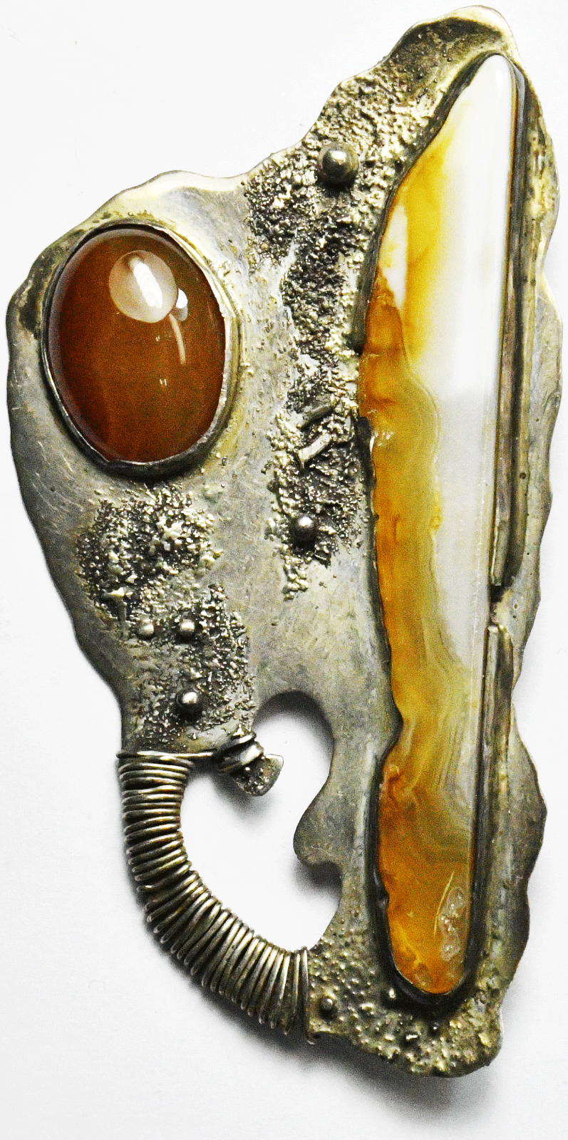 Sterling Silver Suzette Apricot Agate Abstract Brooch Pin 78mm x 41mm