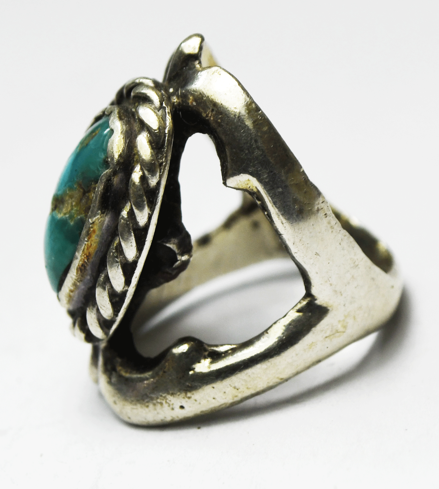 Vintage Sterling Silver Sand Cast Turquoise Ring 26mm Size 6-1/2