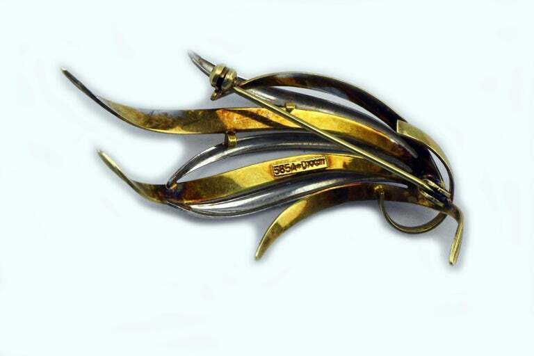 Vintage Abstract Flowing Art Signed 14kt Two-Tone Gold Pin Brooch 585A DXXan