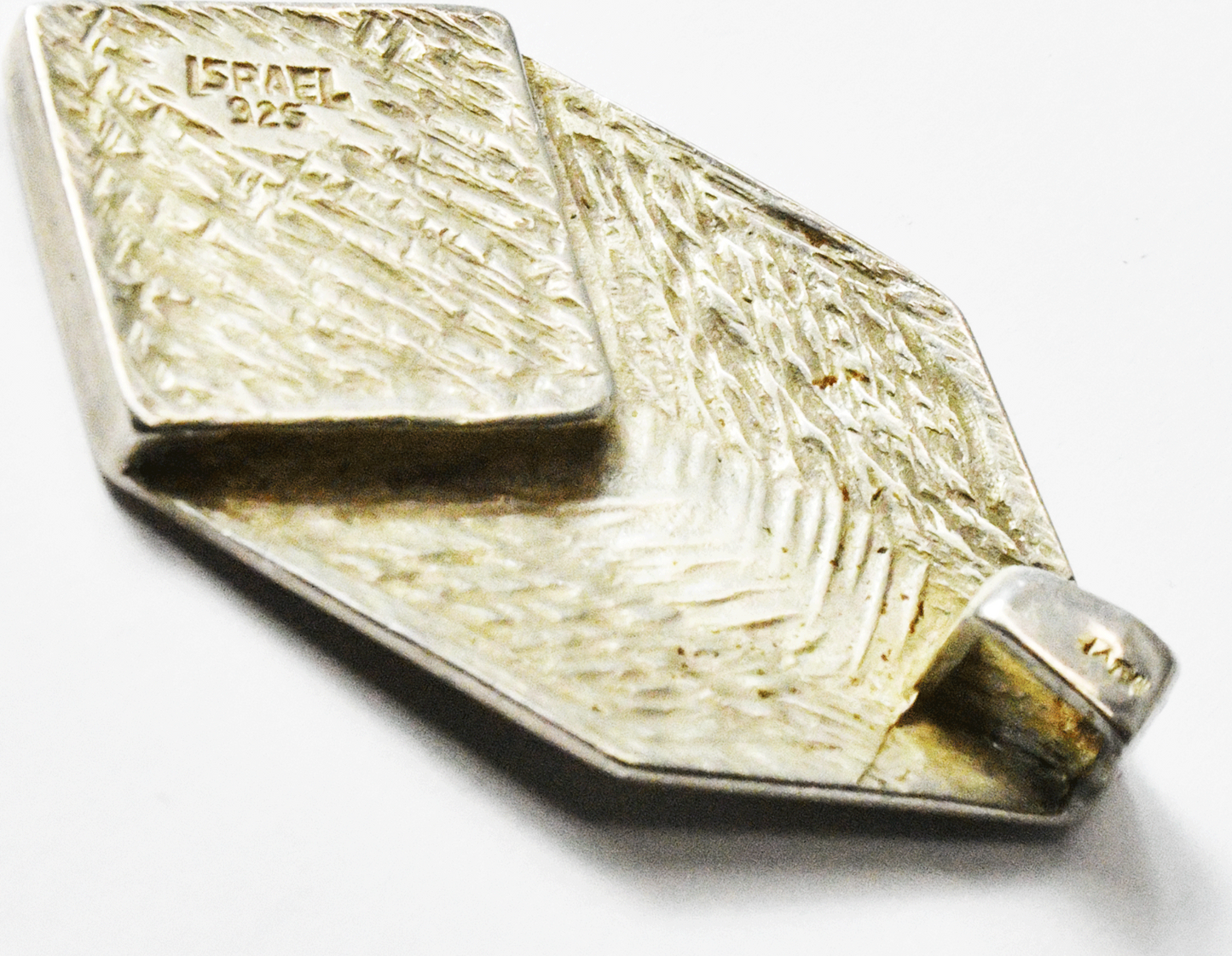 Sterling Silver Israel 4 Stripe Inlay Pendant 45mm x 26mm