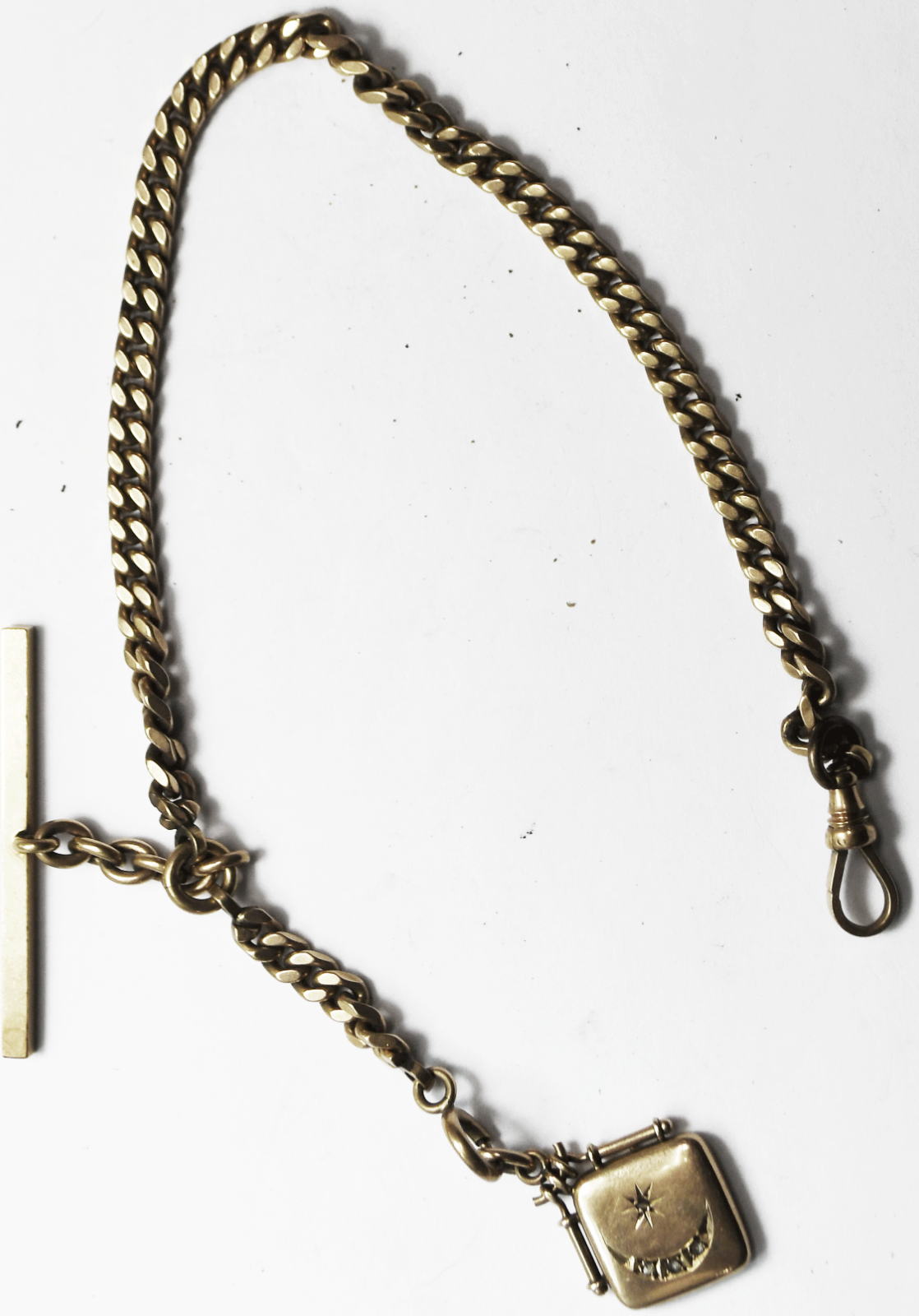 Gold Filled Pocket Watch Albert 5mm Chain 12" Rhinestone 28mm Locket