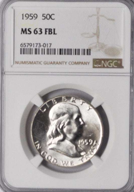 1959 50c Franklin Silver Half Dollar NGC MS63 FBL Philadelphia Type 2