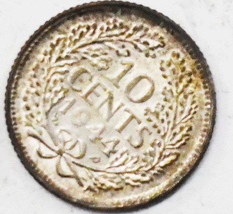 1944 P Netherlands 10c Ten Cents Silver Coin KM# 163