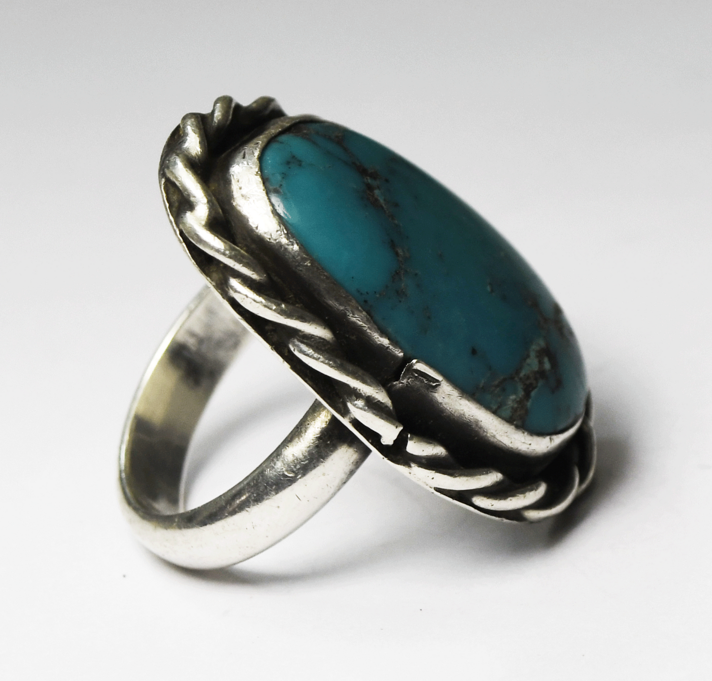 Vintage Sterling Silver Large Turquoise Ring 37mm Size 11