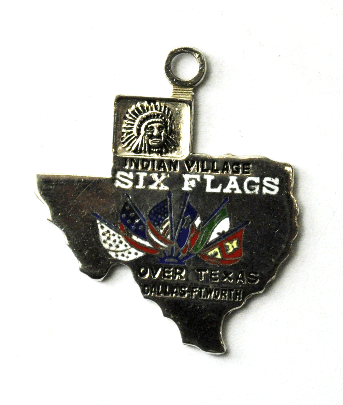 Six Flags Over Texas Dallas Fort Worth Enamel Sterling Charm Native Bust 30mm
