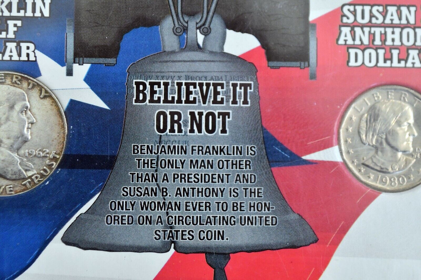 Believe It Or Not 1980 Susan B Anthony Dollar and 1962 Franklin Half Dollar Set