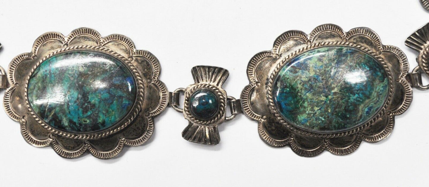 Sterling Silver Chrysocolla Blue Green Large Oval Belt Necklace 48mm 32"