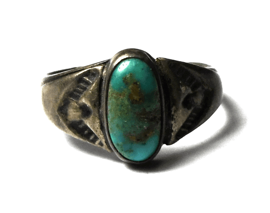 Antique Sterling Silver Green Turquoise Solitaire Eagle Bird Edge Ring Size 5