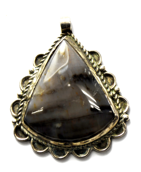 Sterling Silver Petrified Wood Teardrop Pendant 43mm x 36mm