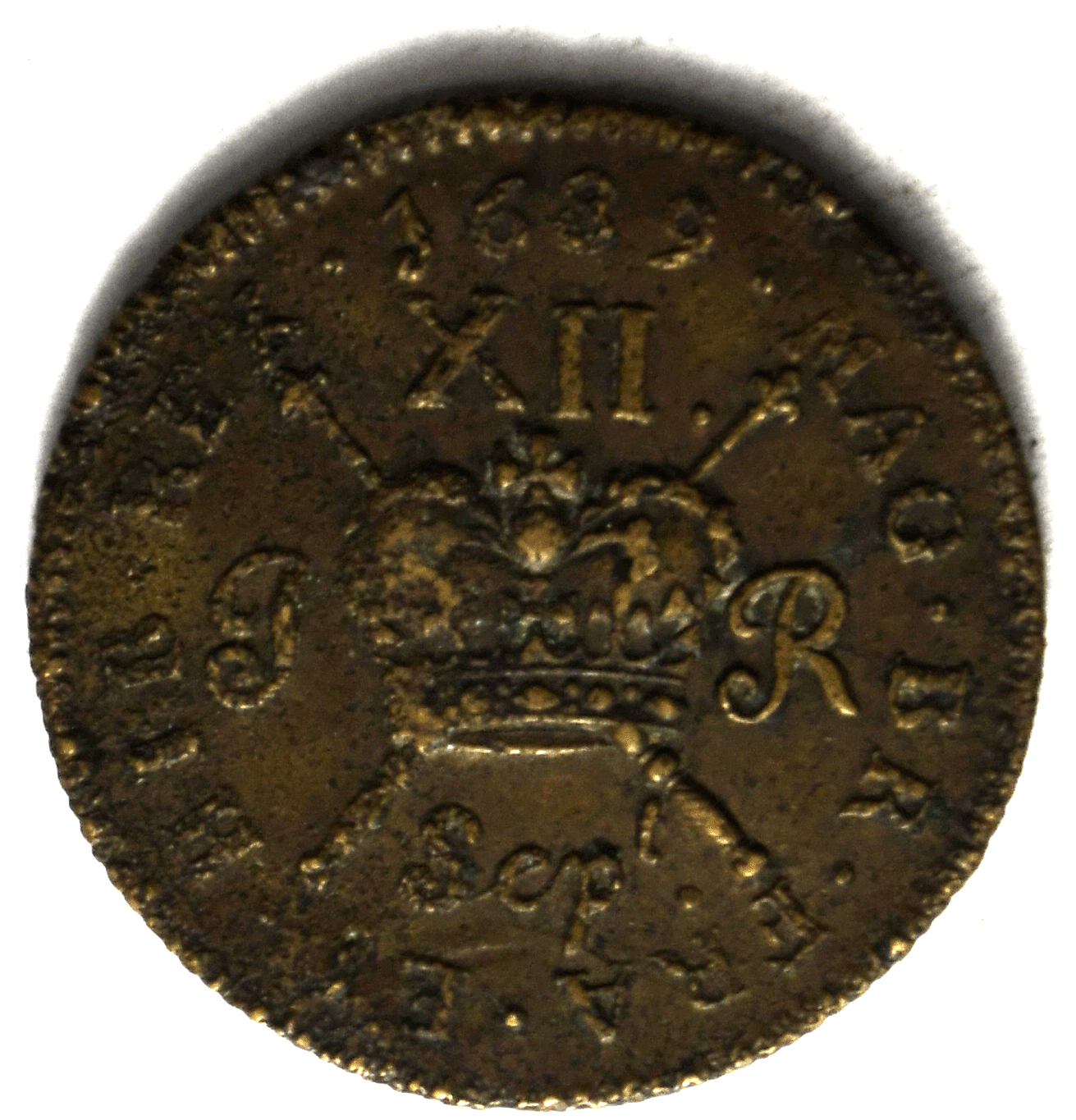 1689 Ireland James II Gun Money Shilling Sep t Copper Coin