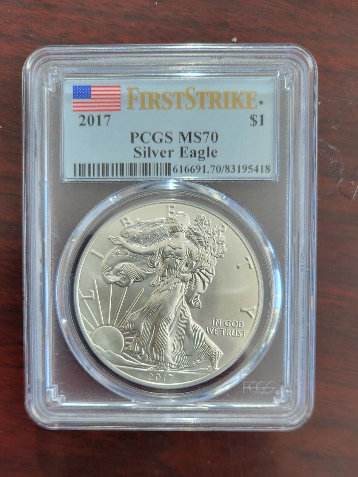 2017 $1 American Silver Eagle MS70 PCGS First Strike 1oz.  .999 Fine Silver