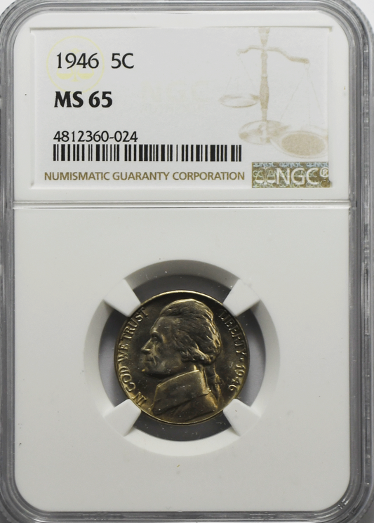 1946 5c Jefferson Nickel NGC Five Cents MS65 Brilliant Uncirculated Philadelphia