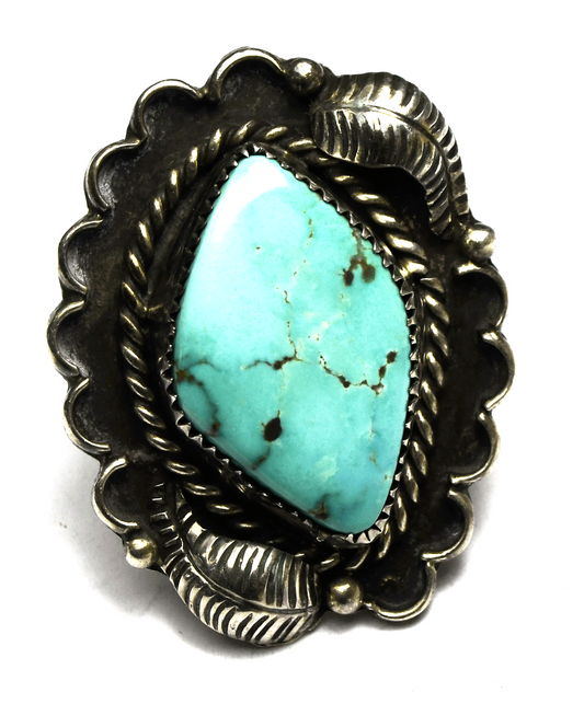 Vintage Sterling Silver Diamond Turquoise Large Statement Ring 43mm Size 10