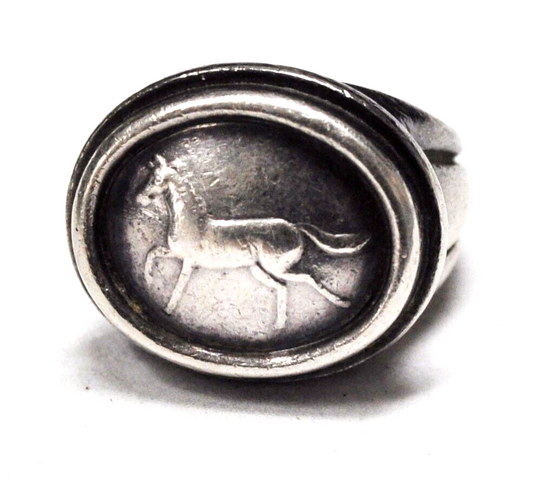 Sterling Silver Kieselstein Cord Horse Equestrian Ring 20mm Size 7-1/2