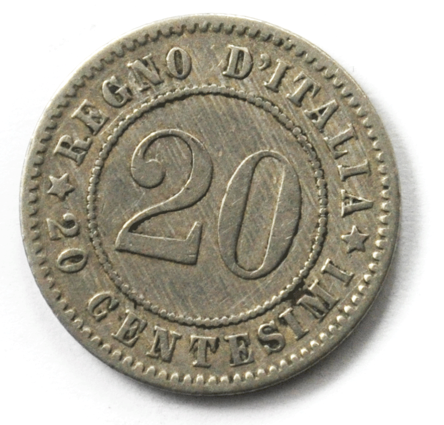 1894 KB Italy 20 Twenty Centesimi Nickel Coin KM# 28.1