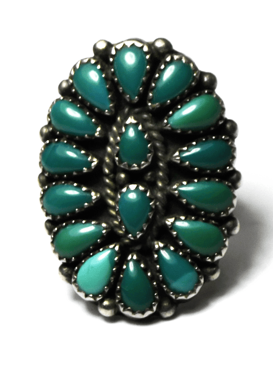Sterling Silver Y & R Charley Green Turquoise Cluster Ring 33mm Size 7