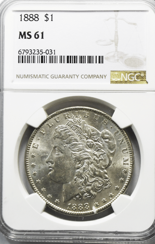 1888 $1 Morgan Silver Dollar MS61 NGC Uncirculated Philadelphia