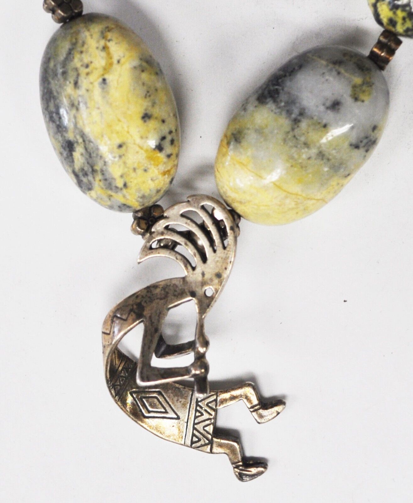Sterling Sun West 45mm Kokopelli  19mm Serpentine Oval Bead Necklace 18"