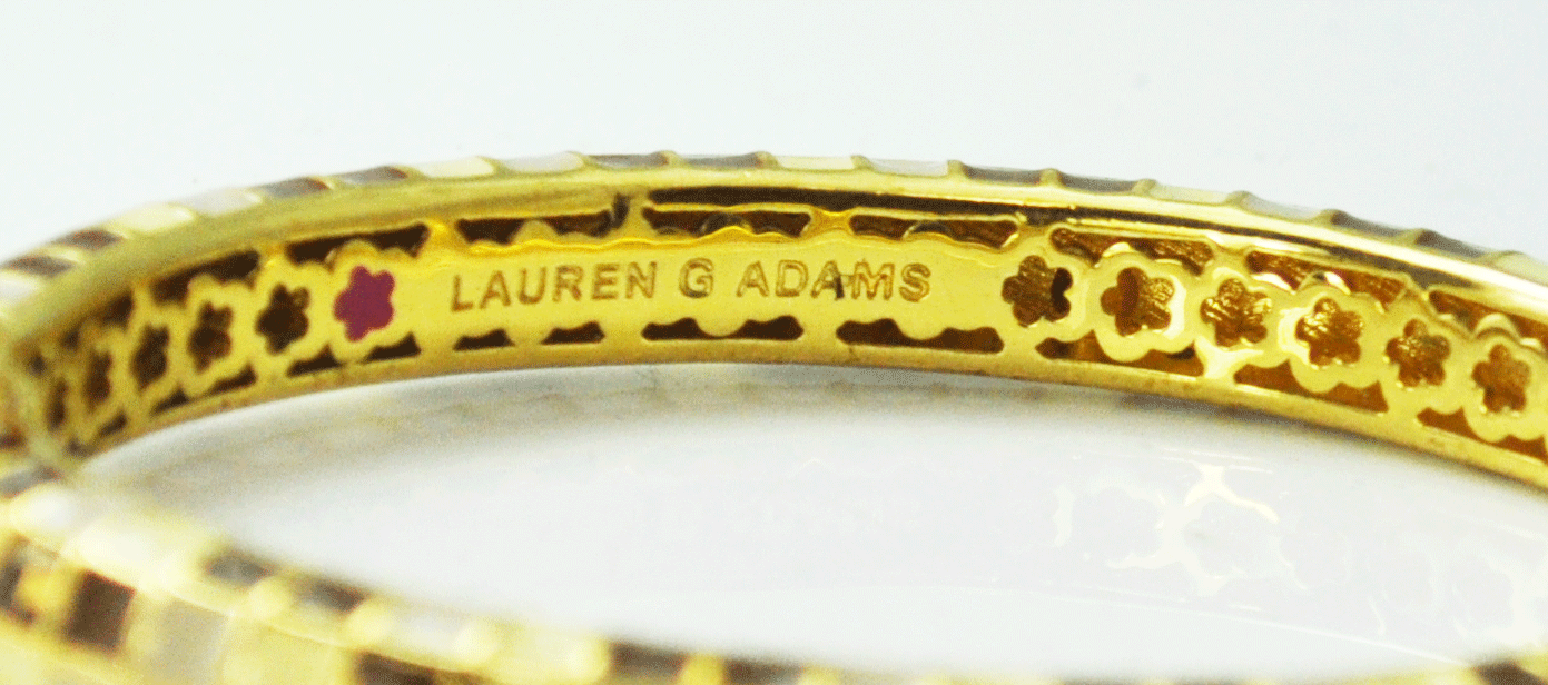 Lauren G Adams LGA Gold Tone Taupe Cream Enamel Squares Bangle Bracelet 8mm