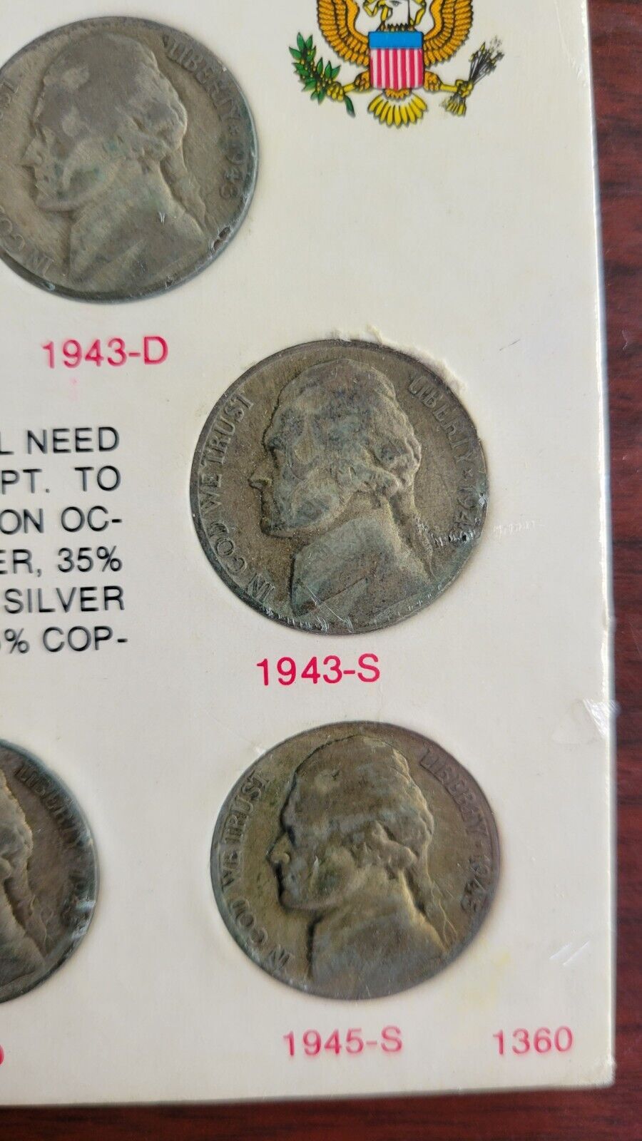 1942-1945 United States Wartime Silver Nickels 11 Coin Set Anco 1360 Holder