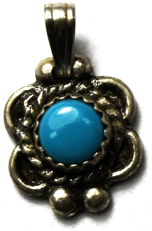 Sterling Silver Round Dot Turquoise Small Pendant 10mm  x 15mm
