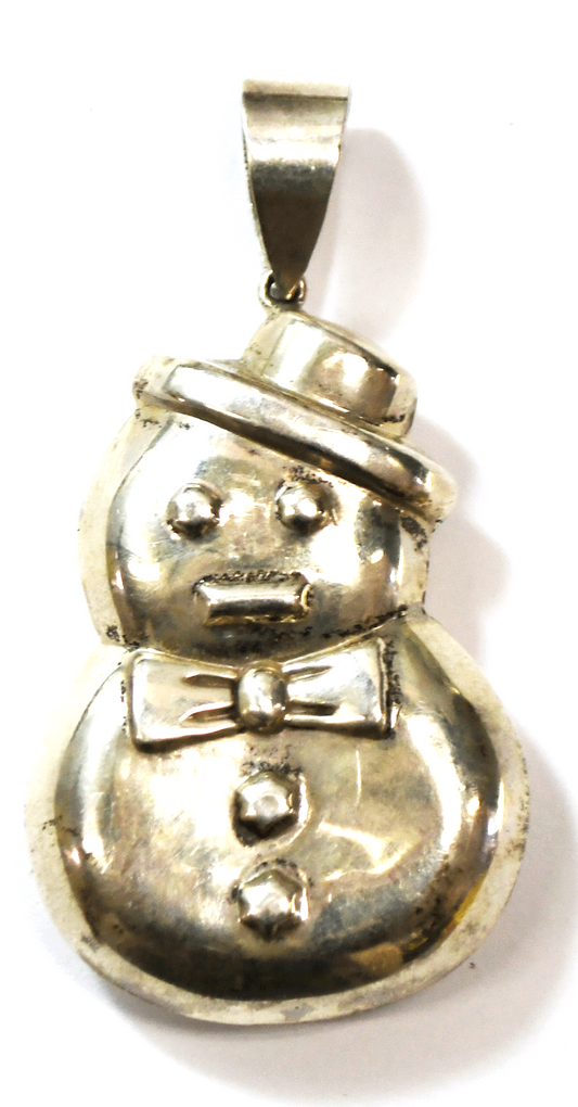 Sterling Silver Puffy Snowman Christmas X-Mas Pendant 60mm x 31mm