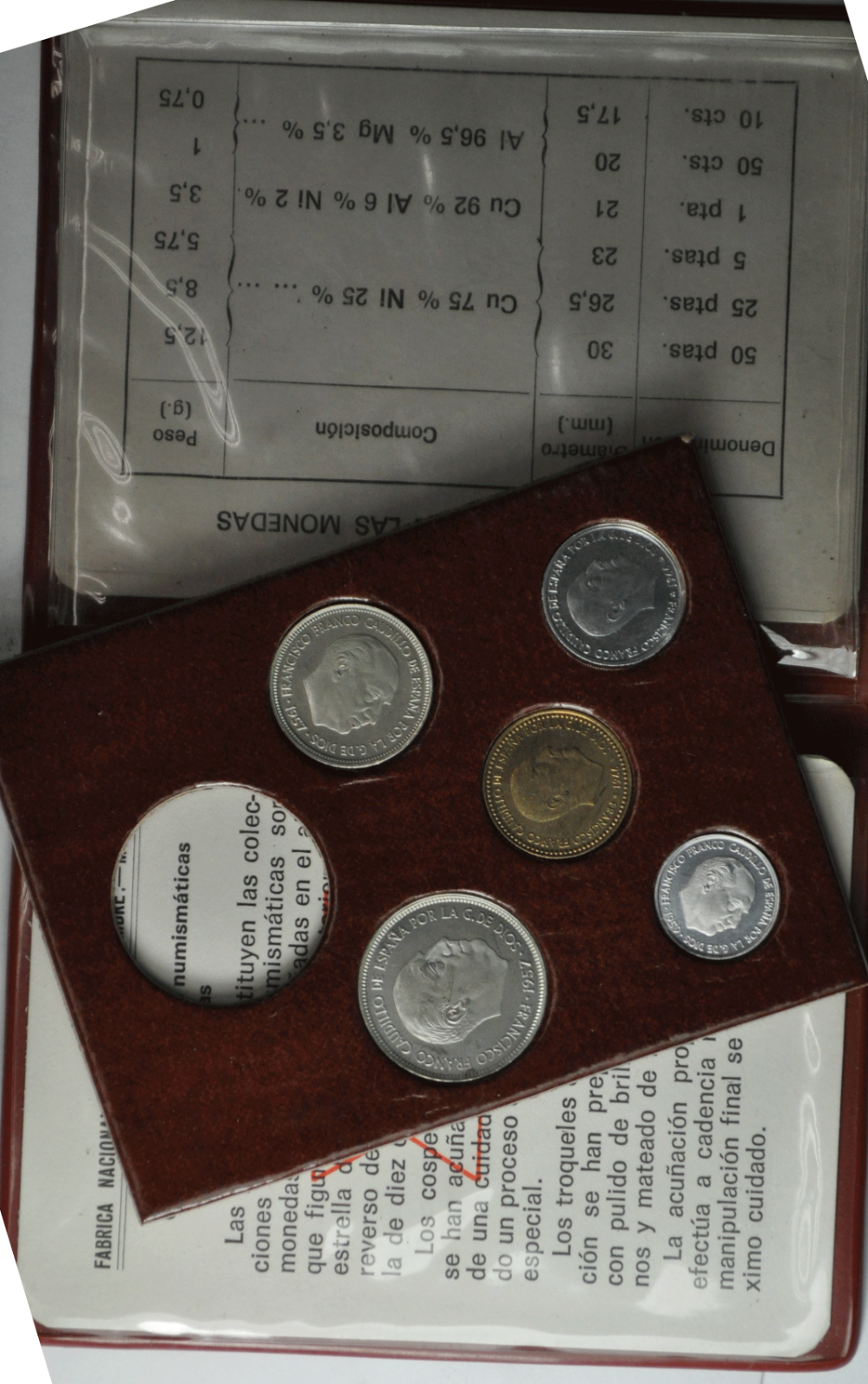 1957 (72) Spain 5 Coin Proof Specimen Set in Folder