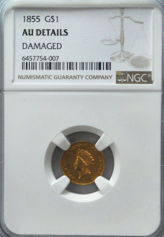 1855 $1 Indian Princess Small Head Type 2 Gold Philadelphia NGC AU