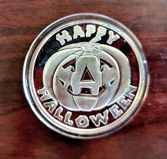 Happy Halloween Pumpkin Jack-O- Lantern 1 Troy .Oz  .999 Fine Silver Round