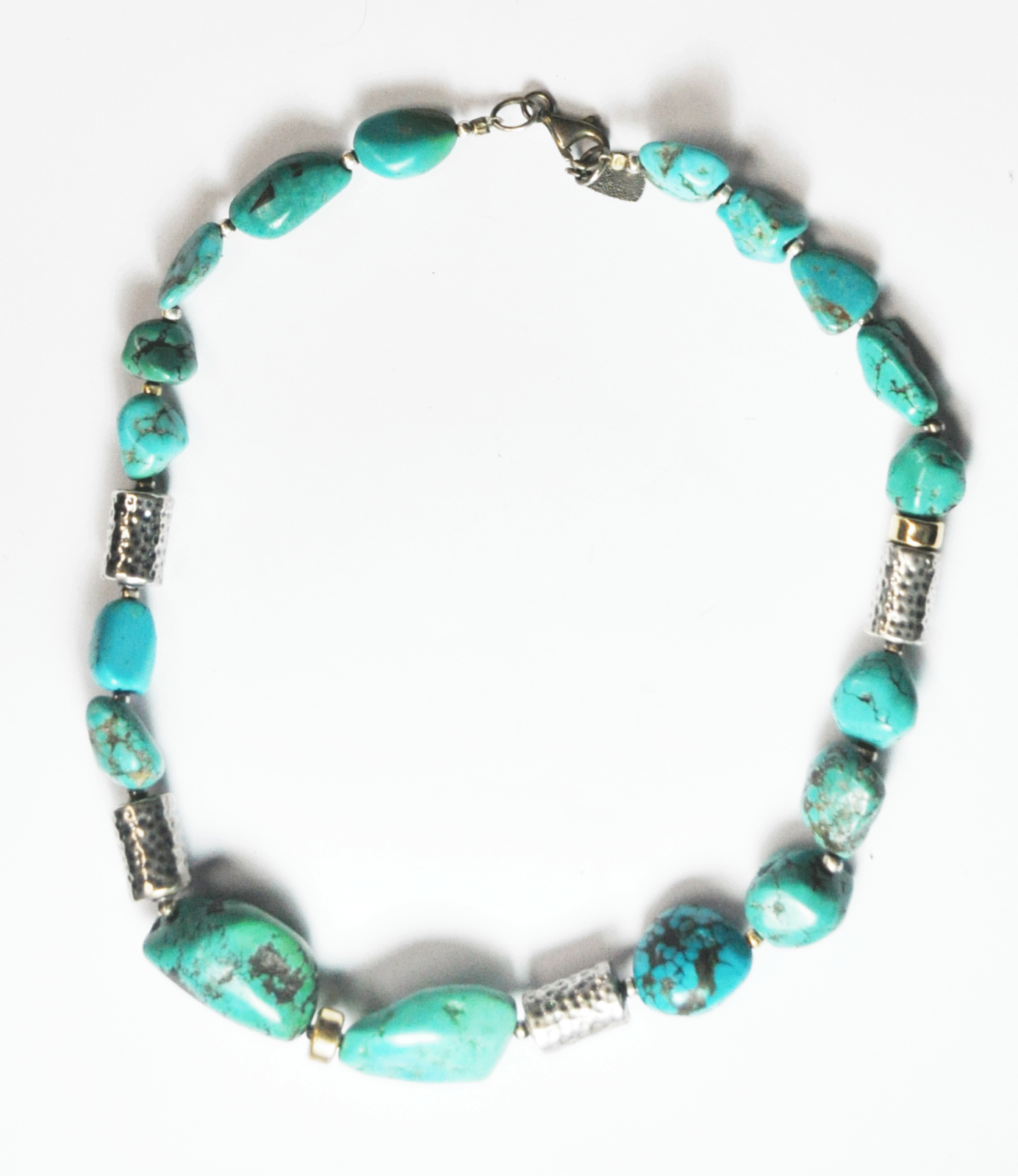 Sterling Silpada N0849 Turquoise Chunk Cylinder Bead Necklace 17mm 16-3/4"