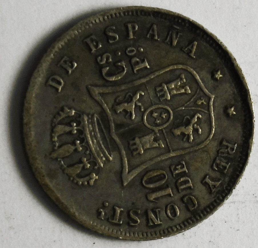 1885 Philippines 10 Ten Centimos Silver Coin KM# 148