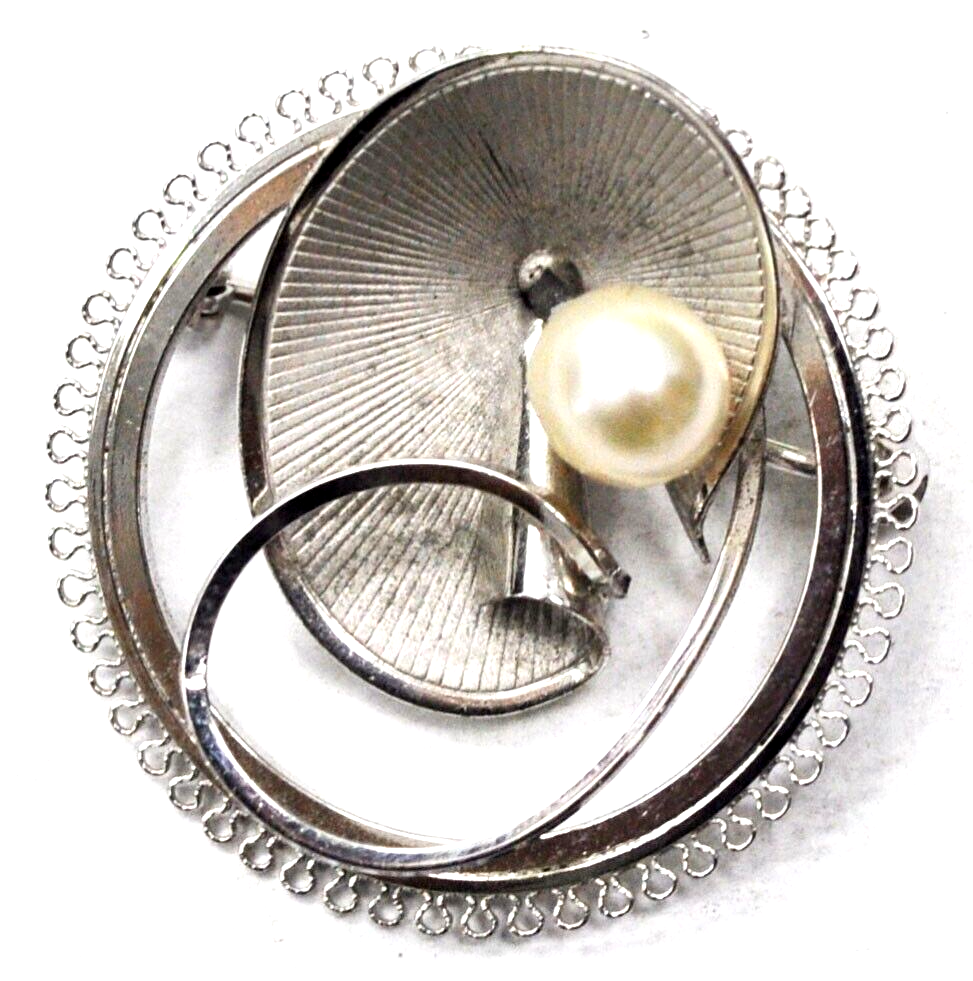 Sterling Silver DCE Curtis Designs Round Pearl Brooch Pin 31mm