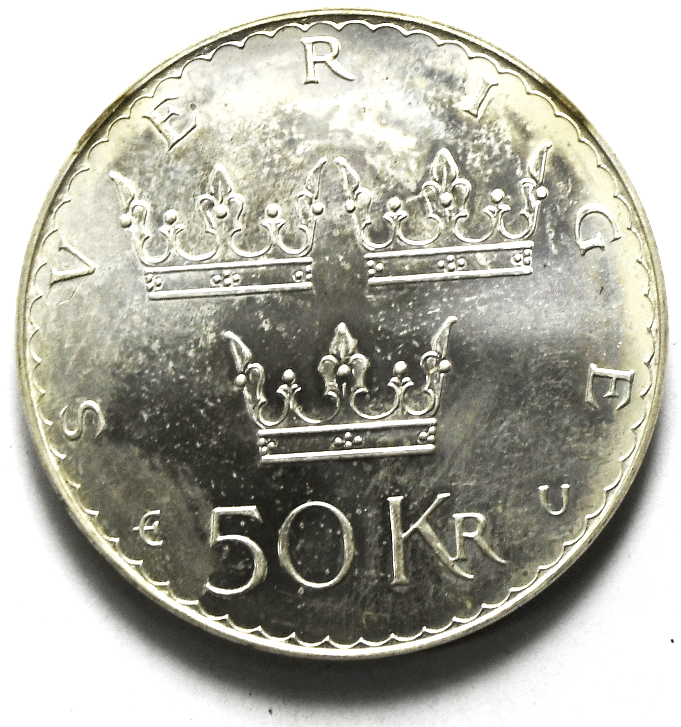 1975 U Sweden 50 Fifty Kronor Silver Coin Uncirculated KM# 848