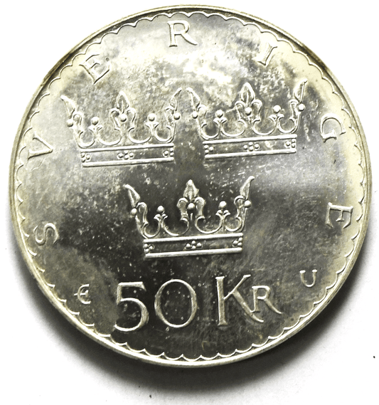 1975 U Sweden 50 Fifty Kronor Silver Coin Uncirculated KM# 848