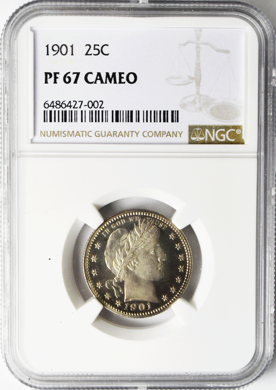 1901 25c Barber Proof Silver Quarter Dollar NGC PF67 Cameo