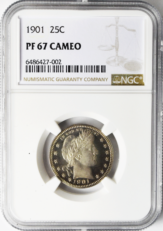 1901 25c Barber Proof Silver Quarter Dollar NGC PF67 Cameo