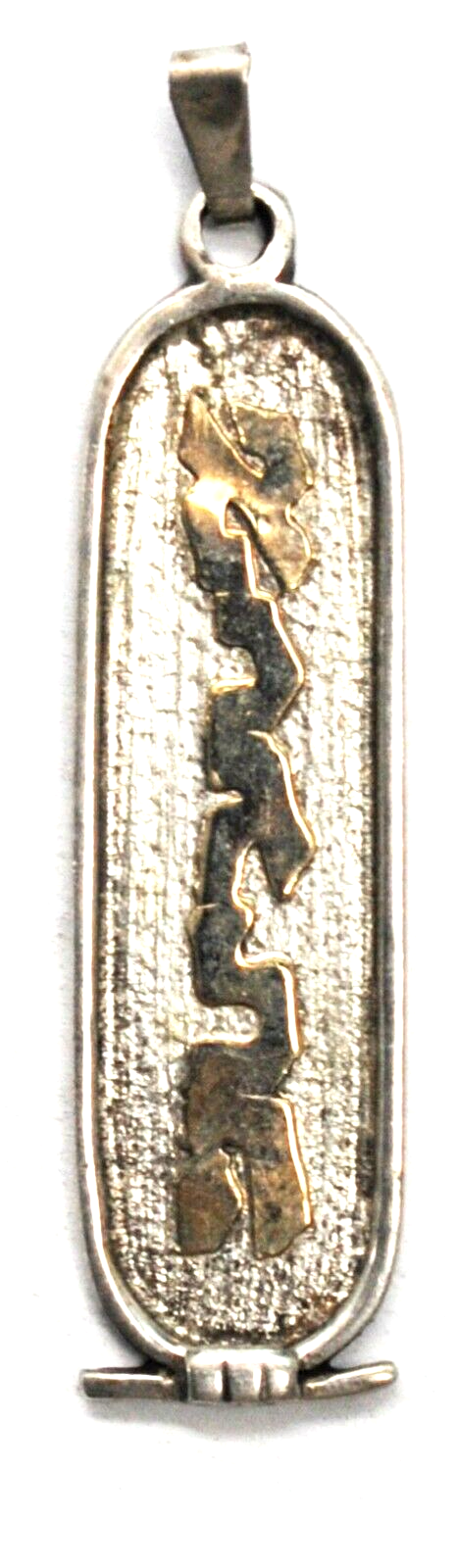 Sterling Silver Two Tone Hebrew Name Plate Cartouche Oval Pendant 53x13mm