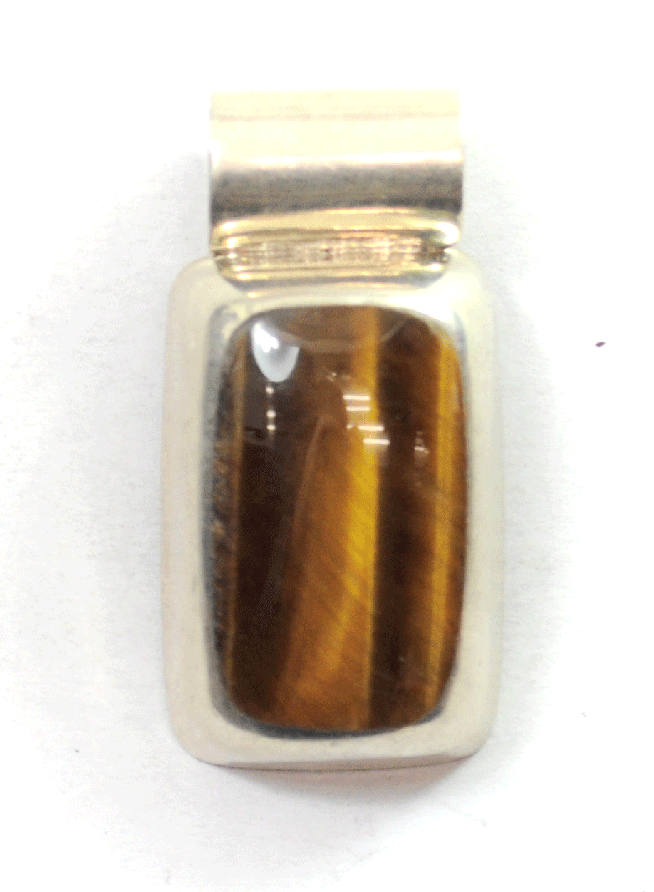 Sterling Mexico TC-311 Tiger's Eye Rectangle Domed Pendant Slide 41 x 21mm 18.2g