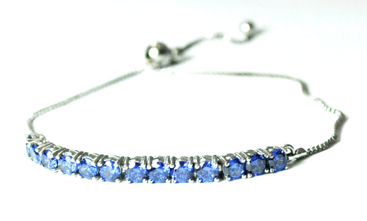Silver Tone IBB CN 13 Blue CZ Tennis Bolo Bracelet 4mm Wide