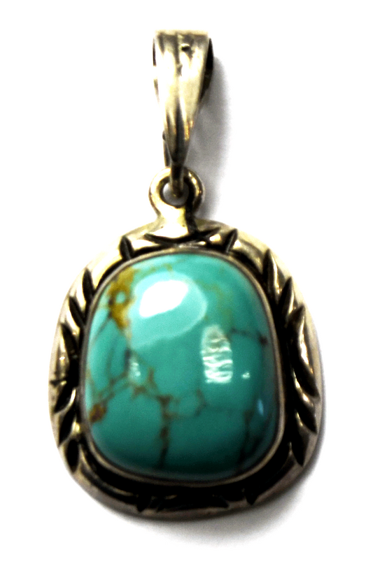 Sterling Silver TL Turquoise Small Pendant 29mm x 16mm