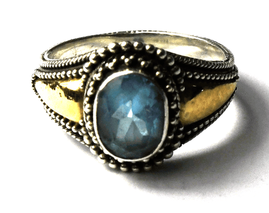 Sterling Silver Suarti 18k Two Tone Blue Topaz Ring 13mm Size 8