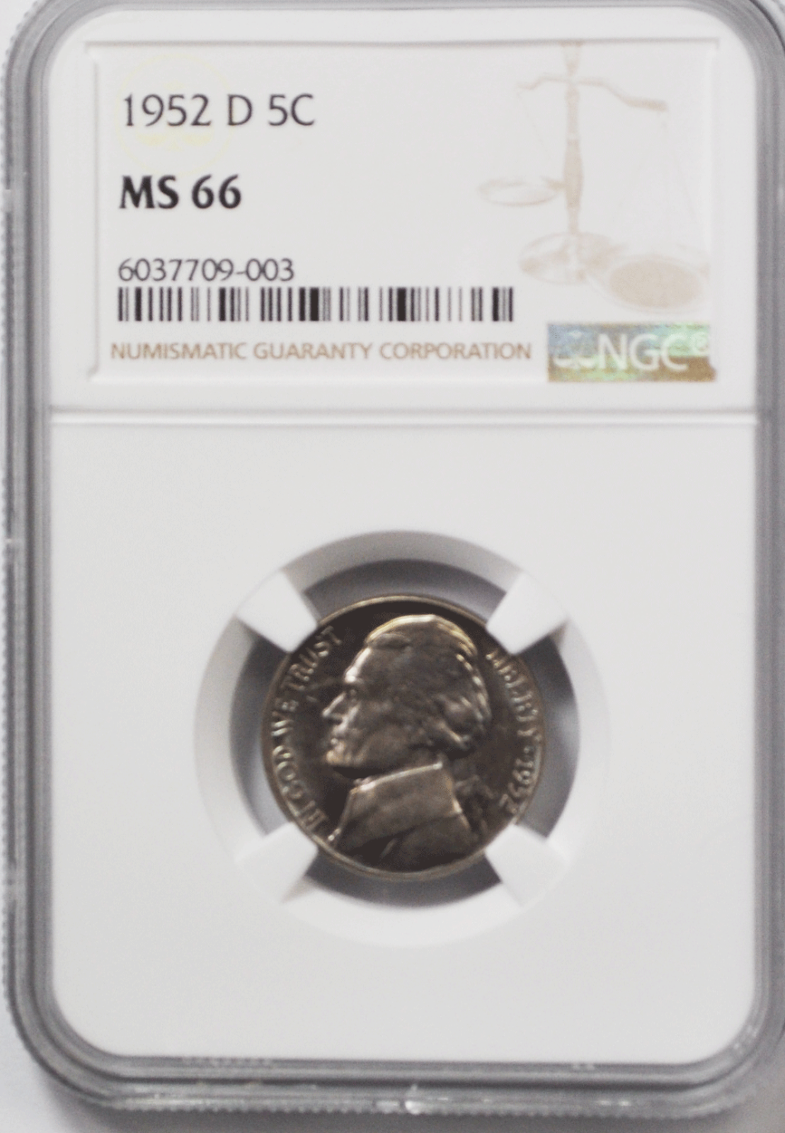 1952 D 5c Jefferson Nickel Five Cents NGC MS66 BU Denver