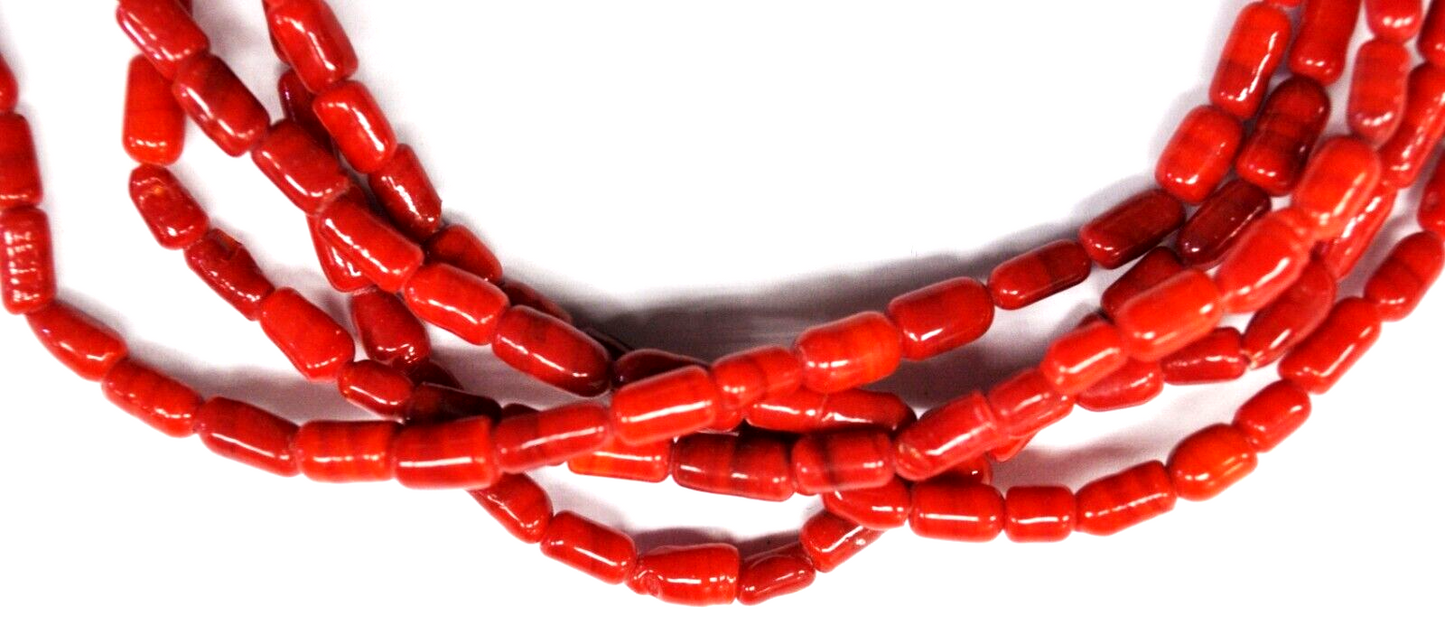 5 Strand Red Coral 5mm Bead Cord Necklace 30"