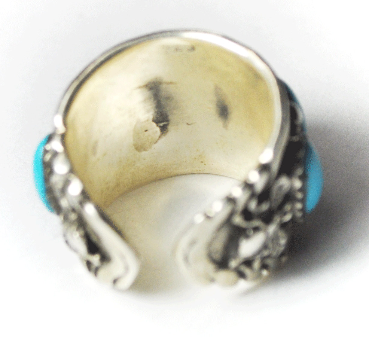 Sterling Silver Princess Turquoise 5 Stone Bee Open Cuff Ring 21mm Size 8