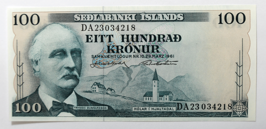 1961 Sedlabanki Iceland 100 One Hundred Kronur Note Uncirculated DA23034218